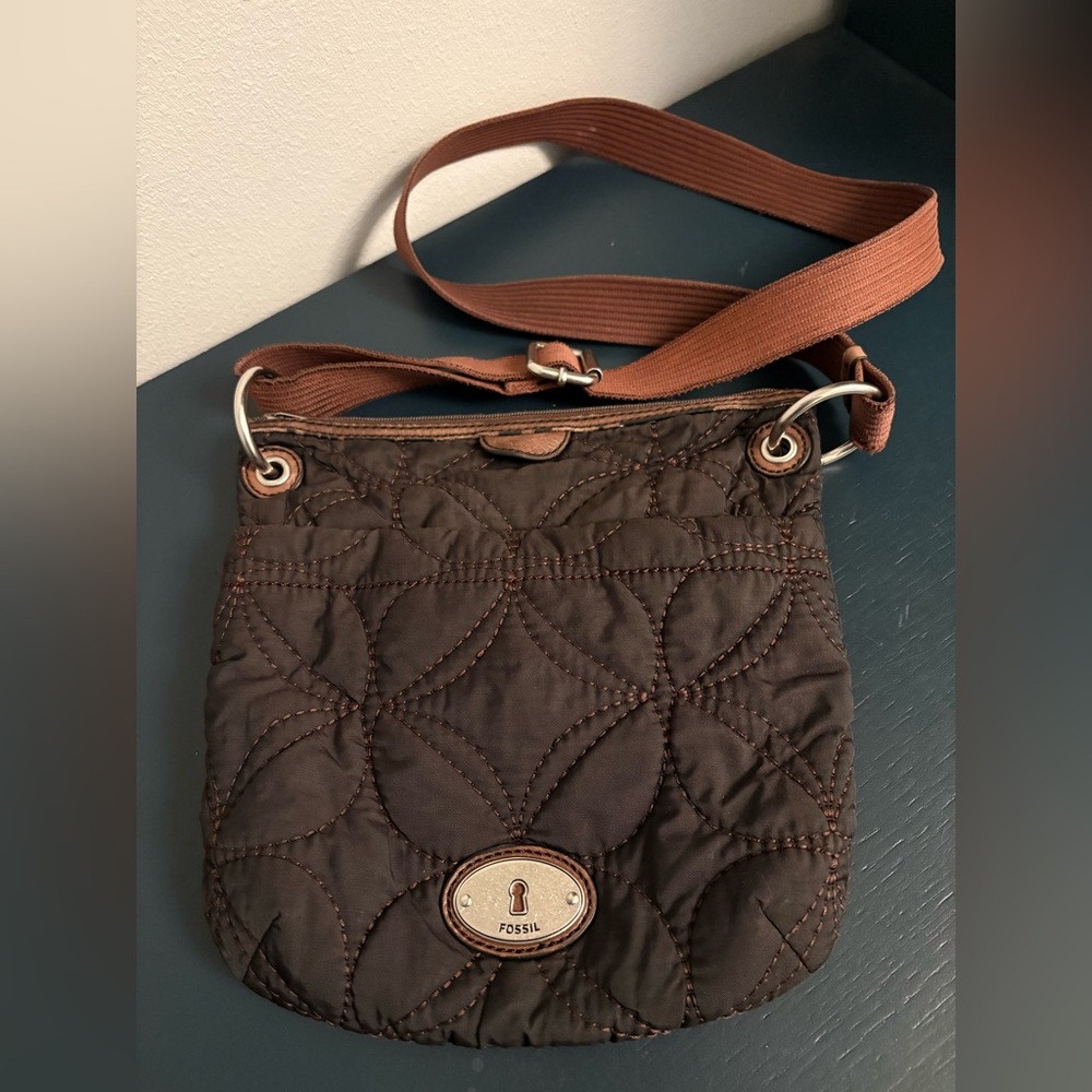 Fossil Key Per Fabric Quilted Crossbody Bag Black Slingbag Purse